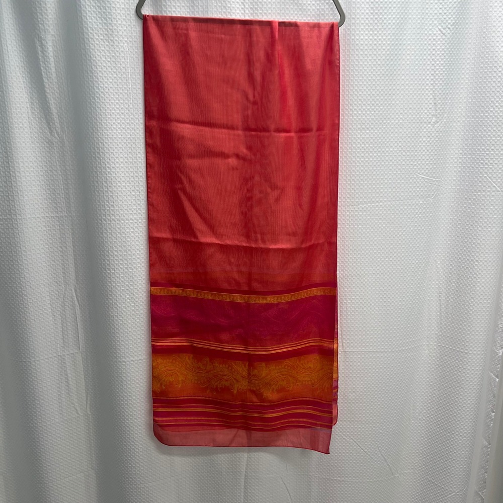 Liz Claiborne Made in Italy Orange Paisley Border Print Cotton Blend shawl 19x80